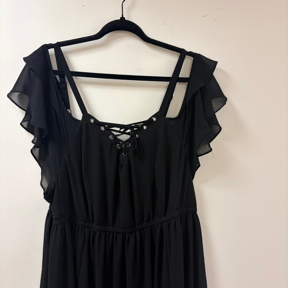 Torrid Black Chiffon Cold Shoulder Lace-Up Skater Dress Goth Grunge Vampire 3 - Picture 4 of 9